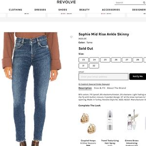 Agolde Sophie Mid Rise Skinny Ankle Jeans in Tame Wash Blue Size 28